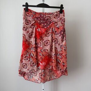 90s Y2K Sele M Red Paisley Fairy Floral Ruffle Skirt Boho Asymmetrical